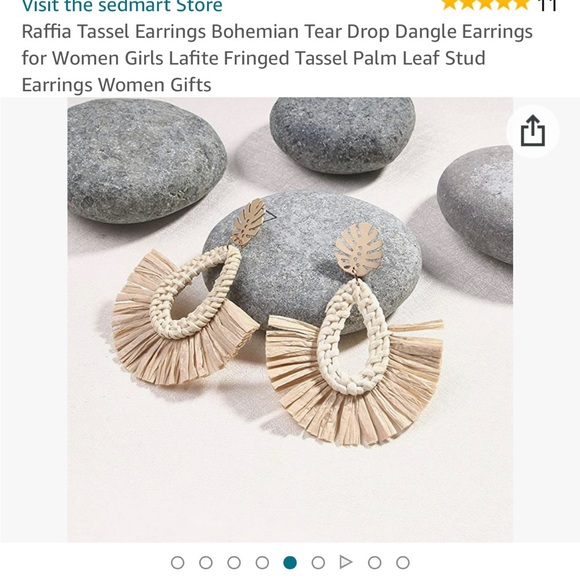 Raffia Tassel Earrings Bohemian Tear Drop Dangle Earrings - Picture 6 of 9